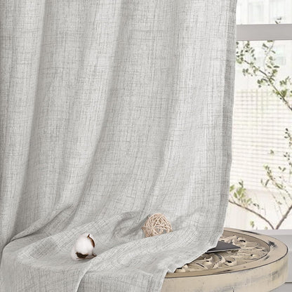 YoungsTex Natural Linen Curtains 84 Inch Long for Living Room Bedroom Grommet Top Light Filtering Privacy Linen Textured Window Semi Sheer Drapes, 2 Panels, 52x84 Inch, Natural