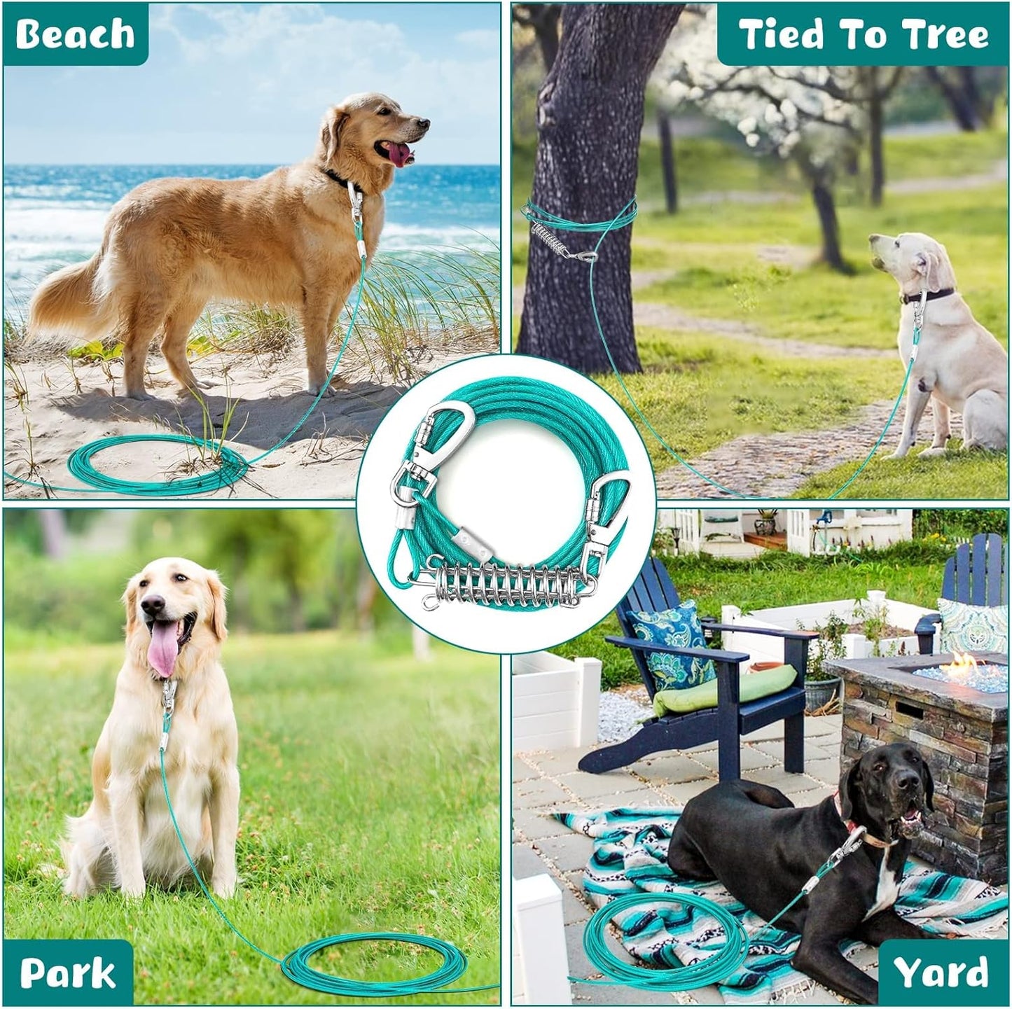 Tie Out Cable for Dogs, 10FT Dog Leads for Yard Chew Proof, Heavy Duty Dog Tie Out Cable for Large Dogs Up to 126lbs, Durable Dog Runner for Yard or Camping