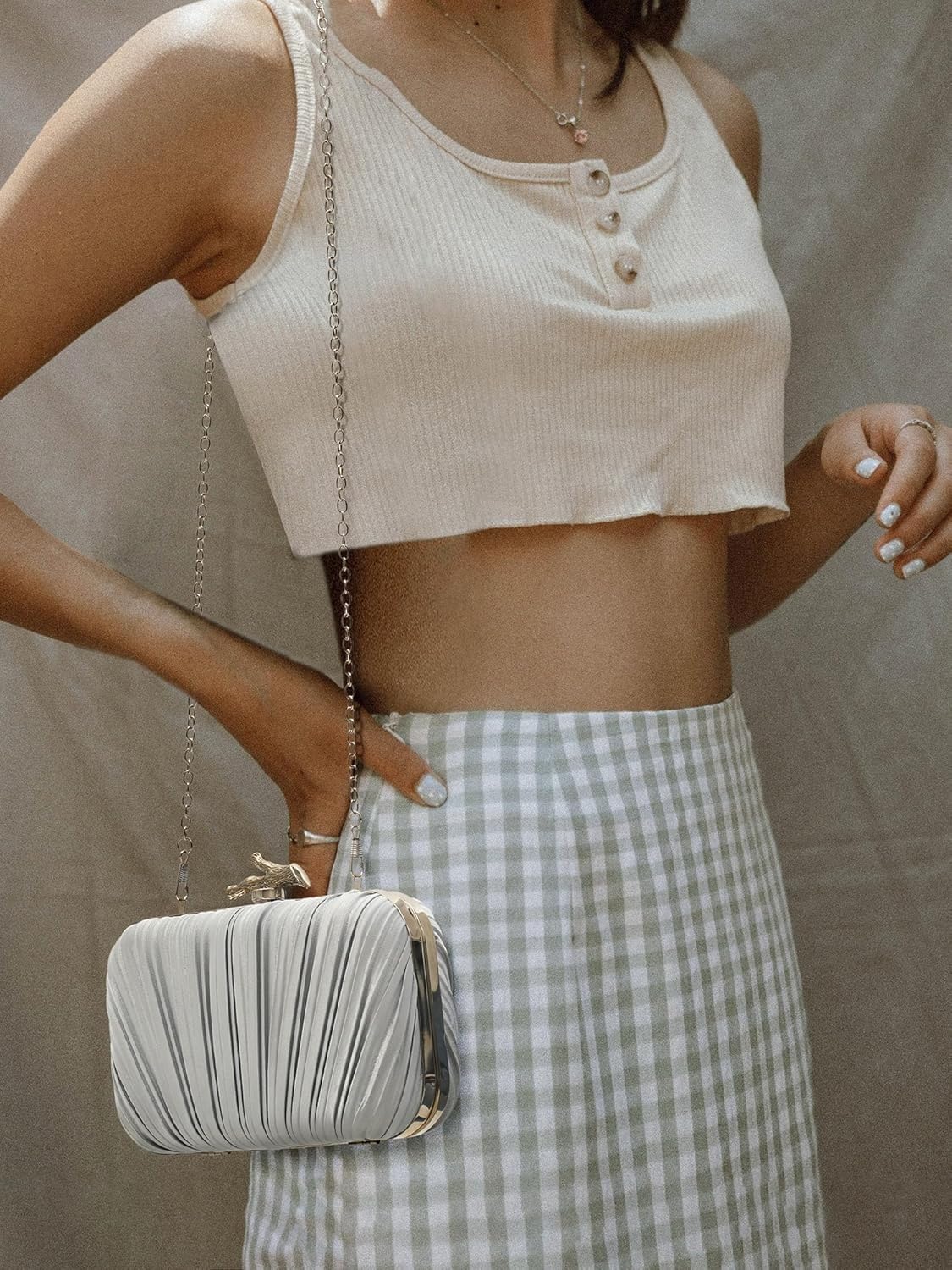 Clutch Purses for Women Evening Bag Pleated Clutch Bag with Chain Party Purses Handbag for Cocktail/Prom/Party/Wedding/Formal