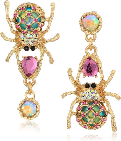 Betsey Johnson Spider Non-Matching Drop Earrings, One Size, Glass, Cubic Zirconia