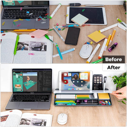 Varhomax Desk Whiteboard Dry Erase Glass Whiteboard, Desktop White Board to-do List Memo Notepad for Home Office and School Accessories Supplies with Storage Caddy for Computer Keyboard Stand (Gray)