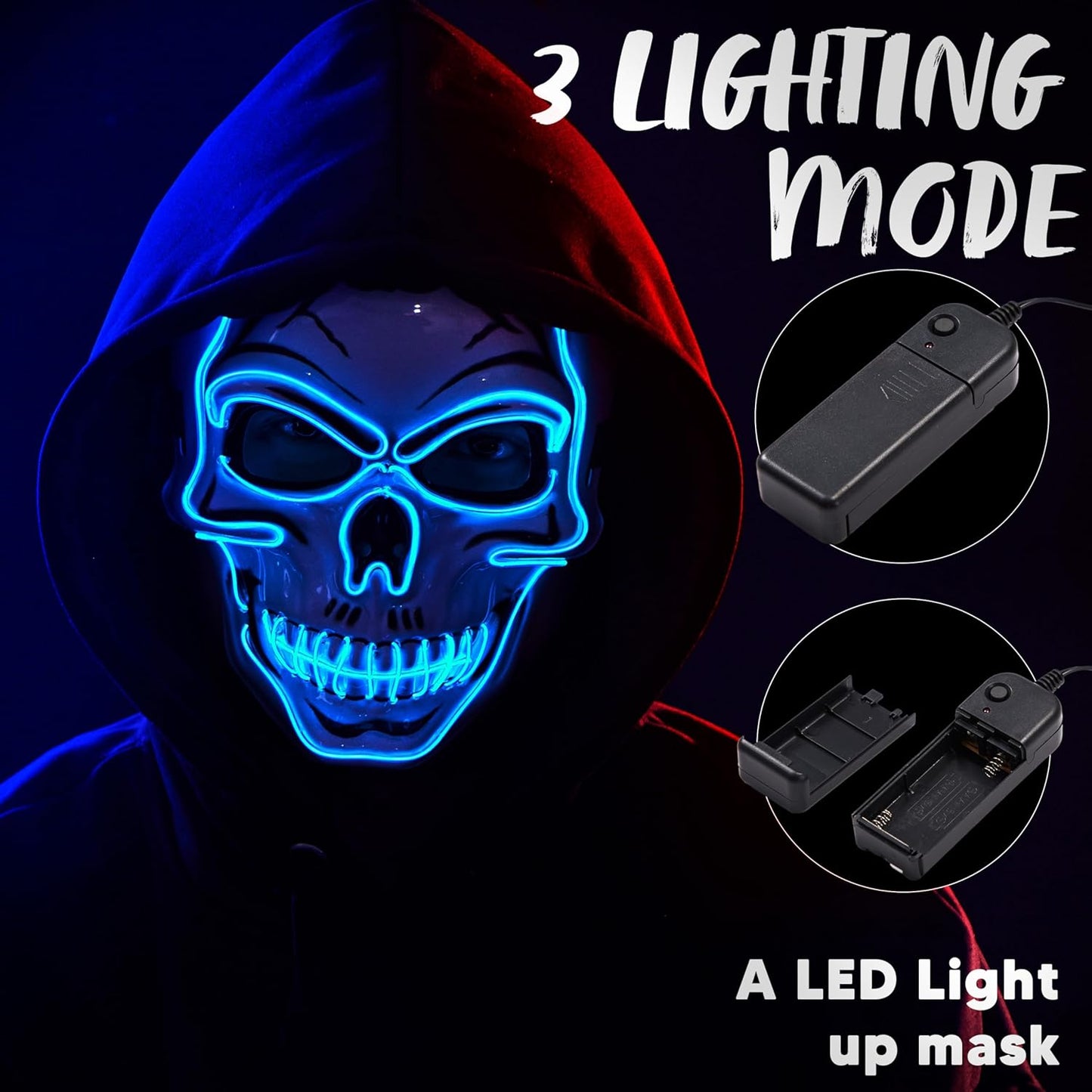 JOYIN Halloween Led Light Up Mask and Glowing Gloves, Scary Glow Up Skull Mask, Glow in The Dark Skeleton Mask for Kids Adults Halloween Cosplay Costumes Accessory Party Dress Up Props