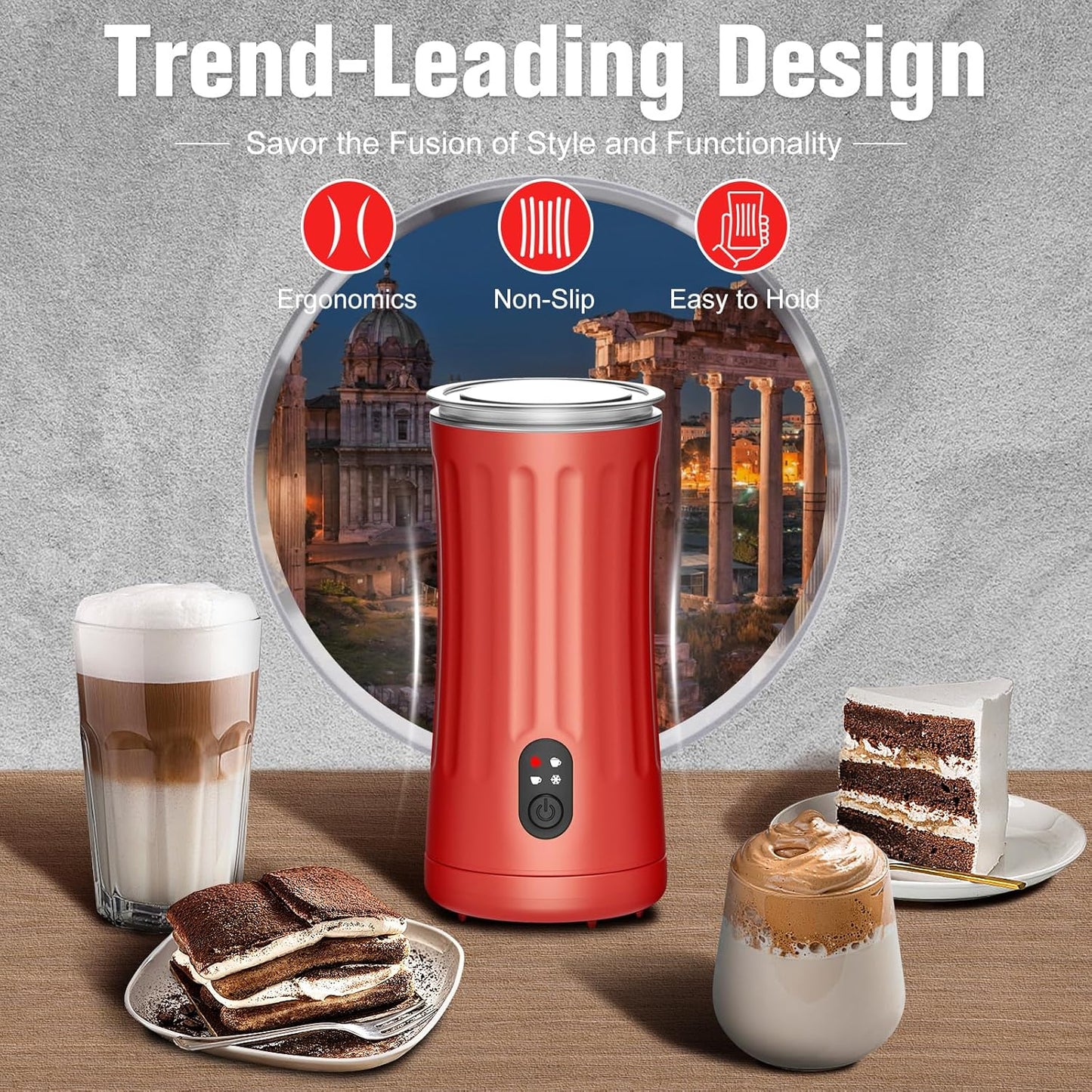 Electric Milk Frother, 4-in-1 Milk Steamer and Frother, 8.1oz/240ml Automatic Warm and Cold Foam Maker, Auto Shut-Off Frother for Coffee, Latte, Cappuccino, Macchiato(Black)