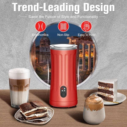 Electric Milk Frother, 4-in-1 Milk Steamer and Frother, 8.1oz/240ml Automatic Warm and Cold Foam Maker, Auto Shut-Off Frother for Coffee, Latte, Cappuccino, Macchiato(Black)
