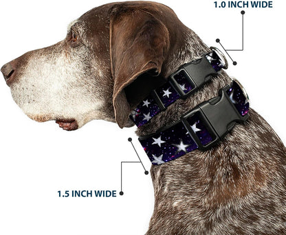Buckle-Down PC-W21909-M Dog Collar Plastic Clip Buckle, 1"x11"-17", Star Black/White