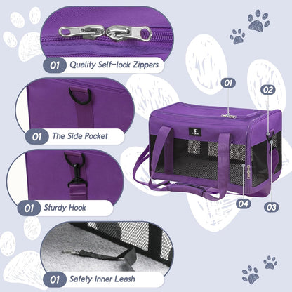 X-ZONE PET Cat Carrier Dog Carrier Pet Carrier for Small Medium Cats Dogs Puppies of 15 Lbs,Airline Approved Soft Sided Pet Travel Carrier,Dog Carriers for Small Dogs - Black Grey Purple Blue Brown