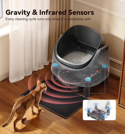 Automatic Cat Litter Box, FeelNeedy Self Cleaning Litter Box with App Control,Odor-Free Safety Sensor Design for 1-3 Cats,Open-Top Smart Litter Box Includes Waste Bags,litière automatique Pour Chat
