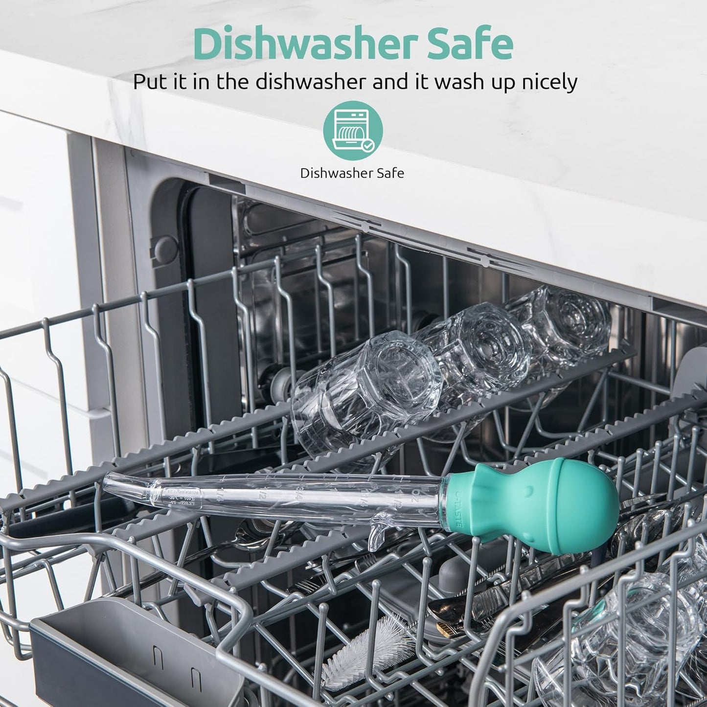 U-Taste 1.5oz Angled Turkey Baster - 228.2ºF Heat Resistant Food Grade Silicone Large Octopus Bulb Baster Set with Cleaning Brush for Cooking Basting Meat Poultry Beef Chicken (Black)