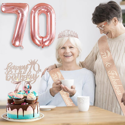 65th Birthday Decorations for Women, Including 65th Birthday Sash and Crown, Cake Topper and Candles, Number Balloons Rose Gold, 65 Year Old Gifts for Women