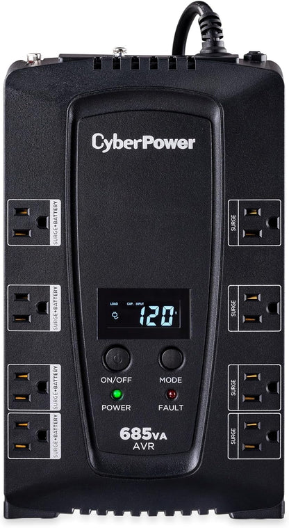 CyberPower CP825AVRLCD Intelligent LCD UPS System, 825VA/450W, 8 Outlets, AVR, Compact