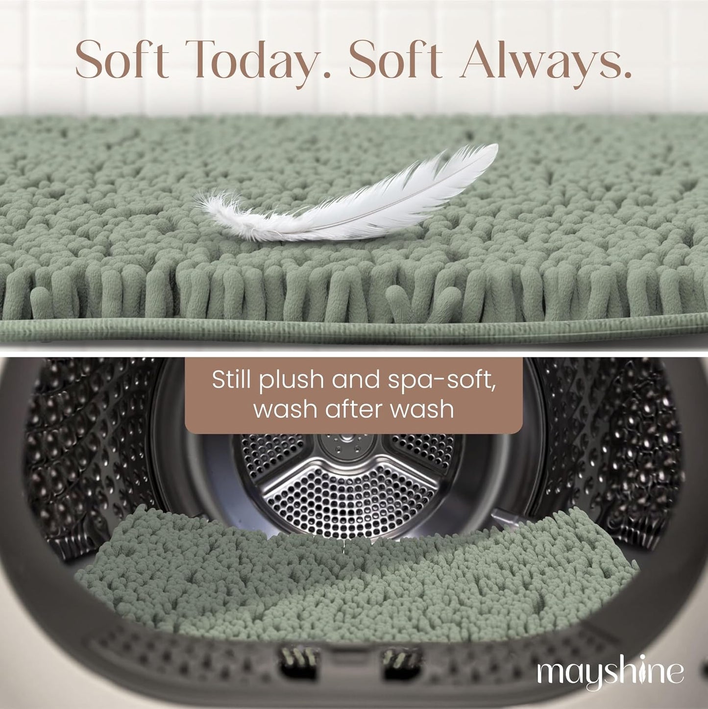 Soft Plush Chenille Bathroom Rug, Absorbent Microfiber Bath Mat, Machine Washable, Non-Slip Grip, Quick-Dry, Thick Shag Carpet Great for Bath, Shower Floor, Bedroom, or Door Mat (Beige, 17x24)