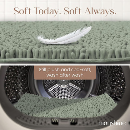 Soft Plush Chenille Bathroom Rug, Absorbent Microfiber Bath Mat, Machine Washable, Non-Slip Grip, Quick-Dry, Thick Shag Carpet Great for Bath, Shower Floor, Bedroom, or Door Mat (Beige, 17x24)