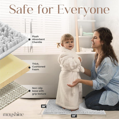 Soft Plush Chenille Bathroom Rug, Absorbent Microfiber Bath Mat, Machine Washable, Non-Slip Grip, Quick-Dry, Thick Shag Carpet Great for Bath, Shower Floor, Bedroom, or Door Mat (Beige, 17x24)