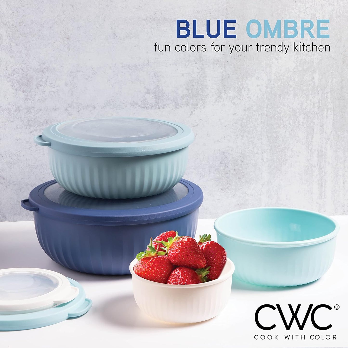 COOK WITH COLOR Prep Bowls with Lids- 8 Piece Nesting Plastic Small Mixing Bowl Set with Lids (Teal Ombre)