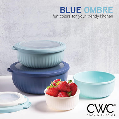 COOK WITH COLOR Prep Bowls with Lids- 8 Piece Nesting Plastic Small Mixing Bowl Set with Lids (Teal Ombre)