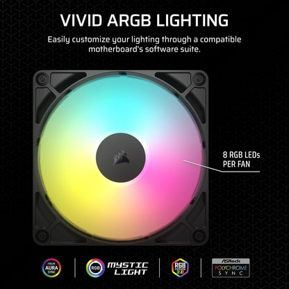 CORSAIR RS120 ARGB 120mm PWM Fan – Daisy-Chain Connection – Low-Noise – Magnetic Dome Bearing – Single Pack – White