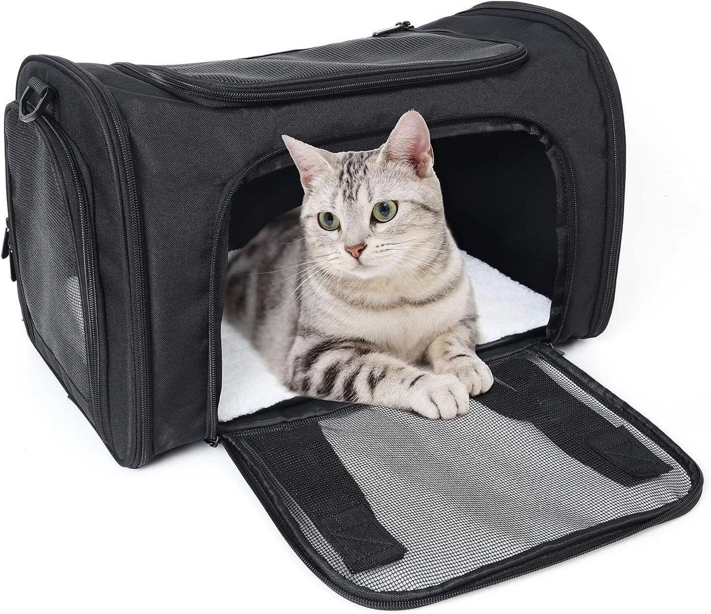 ORYEDA Cat Carrier Bag, Dog Travel Carriers, Airline Approved Soft-Sided Pet Carrier for Small Medium Cats and Small Dogs, Portable Carrier with 4 Open Doors and 3 Mesh Windows, Grey, Collapsible