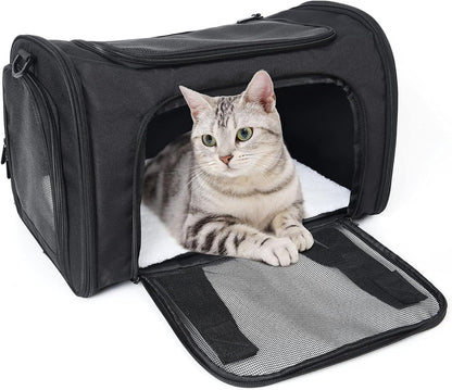 ORYEDA Cat Carrier Bag, Dog Travel Carriers, Airline Approved Soft-Sided Pet Carrier for Small Medium Cats and Small Dogs, Portable Carrier with 4 Open Doors and 3 Mesh Windows, Grey, Collapsible