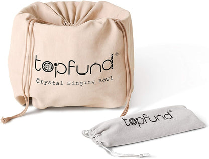 TOPFUND F Note Crystal Singing Bowl Heart Chakra 8 inch with Heavy Duty Carrying Case and Suede Striker