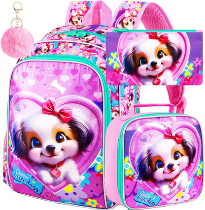 3pcs Backpack for Boys and Girls, 16” Kids Kindergarten Bookbag with Lunch Box, Cute Elementary Backpacks for Boy Girl