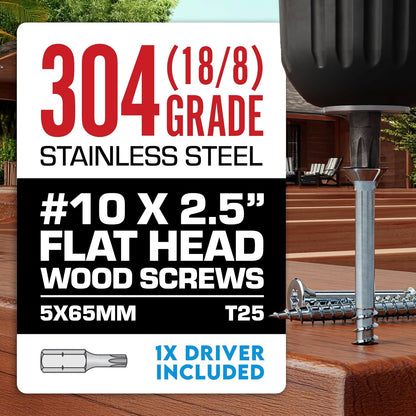 #10 x 3 Inch Stainless Steel Deck Screws 350 Pieces | T25 Star Torx Drive Flat Head | 304 Grade Stainless Steel Wood Screws High Corrosion Resistance by Allen's Trading Co. Eagle Claw Fasteners