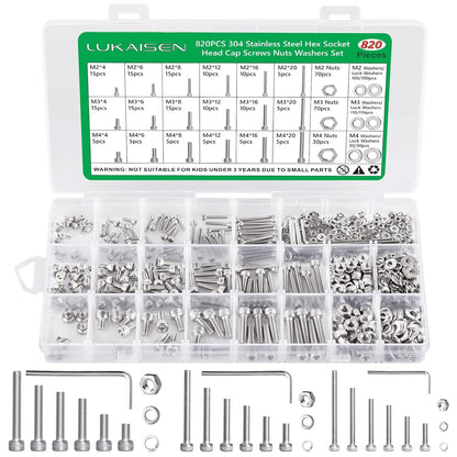 860PCS Metric Screw Assortment Kit, M2 M3 M4 M5 Machine Screws with Lock & Flat Washers, 10.9 Grade Alloy Steel, Metric Hex Button Head Cap Nuts and Bolts Assortment Kit with 4 Wrenches