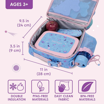 Bentgo® Kids Lunch Bag - Durable, Double Insulated, Water-Resistant Fabric, Interior & Exterior Zippered Pockets, Water Bottle Holder - Ideal for Children 3+ (Shark)