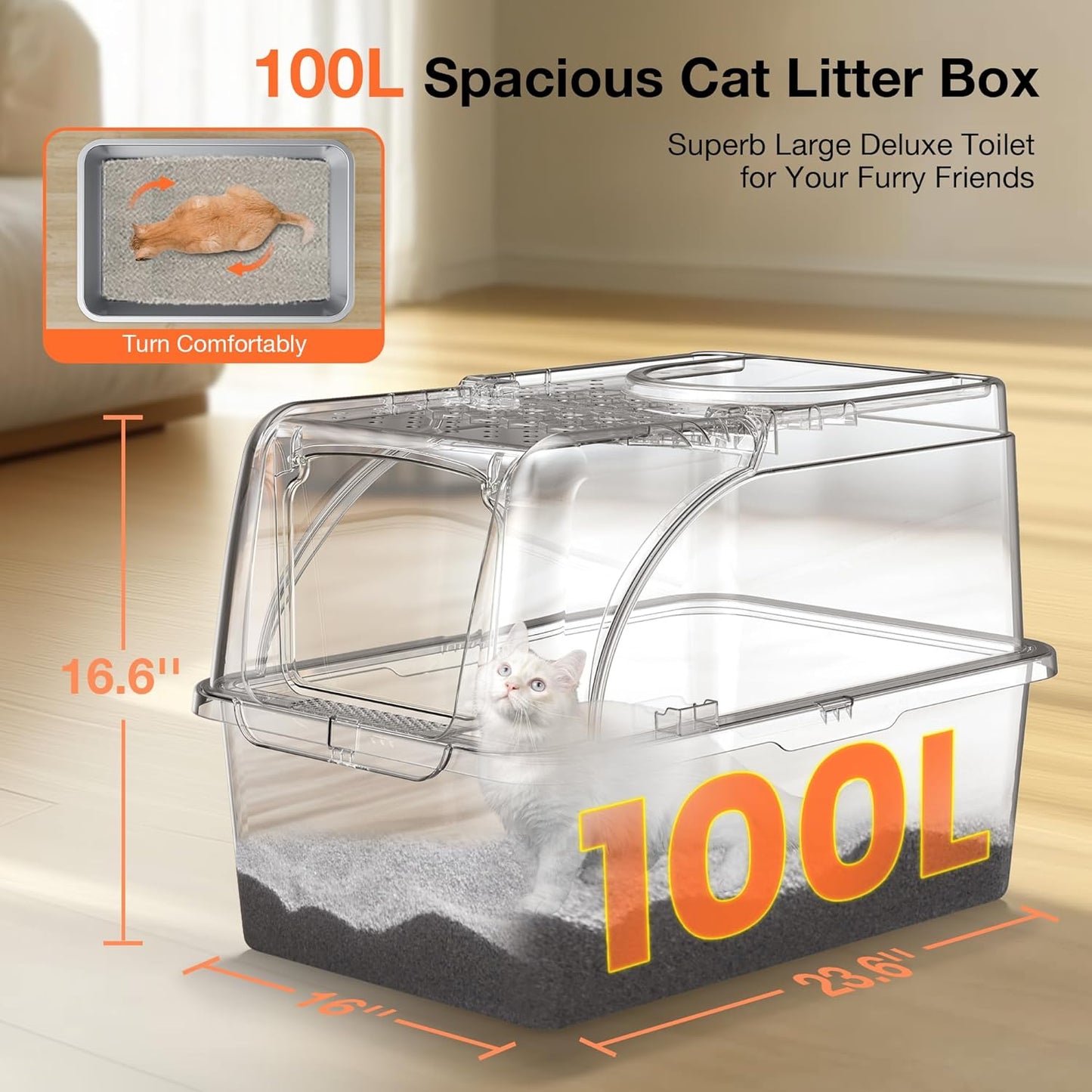 Stainless Steel Litter Box, XXL Large Metal Covered Litter Boxes, Dual Entrance Detachable Cat Litter Box with Lid, 16.6'' High Wall Urine Leak Prevention with Cat Litter Scoop (Gray)