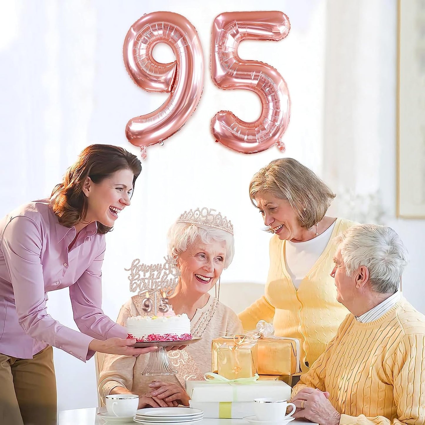 65th Birthday Decorations for Women, Including 65th Birthday Sash and Crown, Cake Topper and Candles, Number Balloons Rose Gold, 65 Year Old Gifts for Women