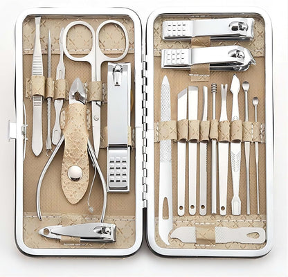Manicure Set - 19 in 1 Professional Nail Clippers Pedicure Kit, Manicure Tool Kit, Stainless Steel Facial Grooming Set Kit, Gift Idea for Women, Men, Girls, Teens, Beige