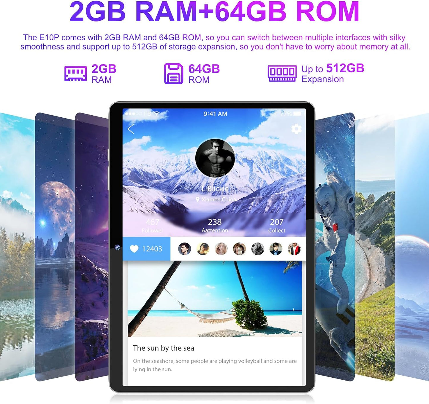 Android 12 Tablet with 10.1 Inch 1280 * 800 IPS Srceen, 2GB RAM 64GB ROM Tablet, Octa-Core 1.6GHz Processor, 5MP+2MP Dual Camera, 5000mAh, WiFi, Bluetooth 5.0, GPS, 256GB Expansion