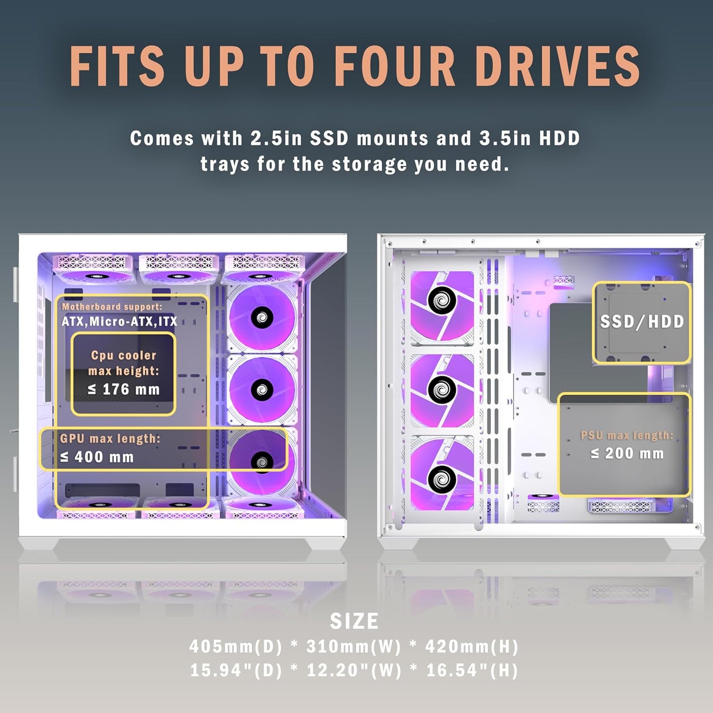 KEDIERS ATX PC Case,6 PWM ARGB Fans Pre-Installed,360MM RAD Support,Gaming 270° Full View Tempered Glass Mid Tower Pure White ATX Computer Case,C690