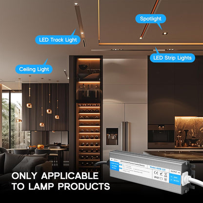 LED Driver 100 Watts Waterproof IP67 Power Supply 85V-265V AC to 12V DC Converter,Quiet and Small LED Transformer Low Voltage Output with 3-Prong Plug 3 Feet Cable for LED Light Strip, Outdoor