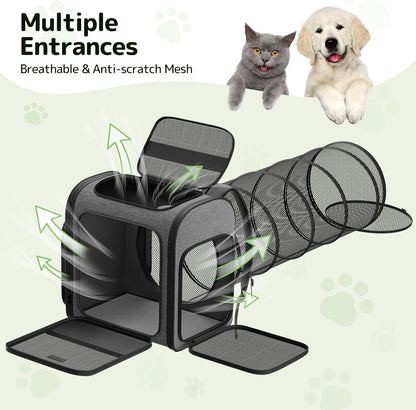 Cat Carrier Backpacks Pawtners Expandable Cat Backpack with Breathable Mesh, Pet Carrier Backpack for Cats Small Dogs Puppies Up to 25 LBS, Dog Carrier Backpack for Travel Hiking Camping Outdoor