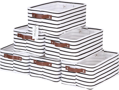Hinwo 6-Pack Small Canvas Fabric Storage Baskets Set with Handles, Open Storage Bins, Cube Storage Organizer, Shelf Organizer Bins for Closet, 7.9L, 12 x 8 x 5 Inches, Grey Stripe