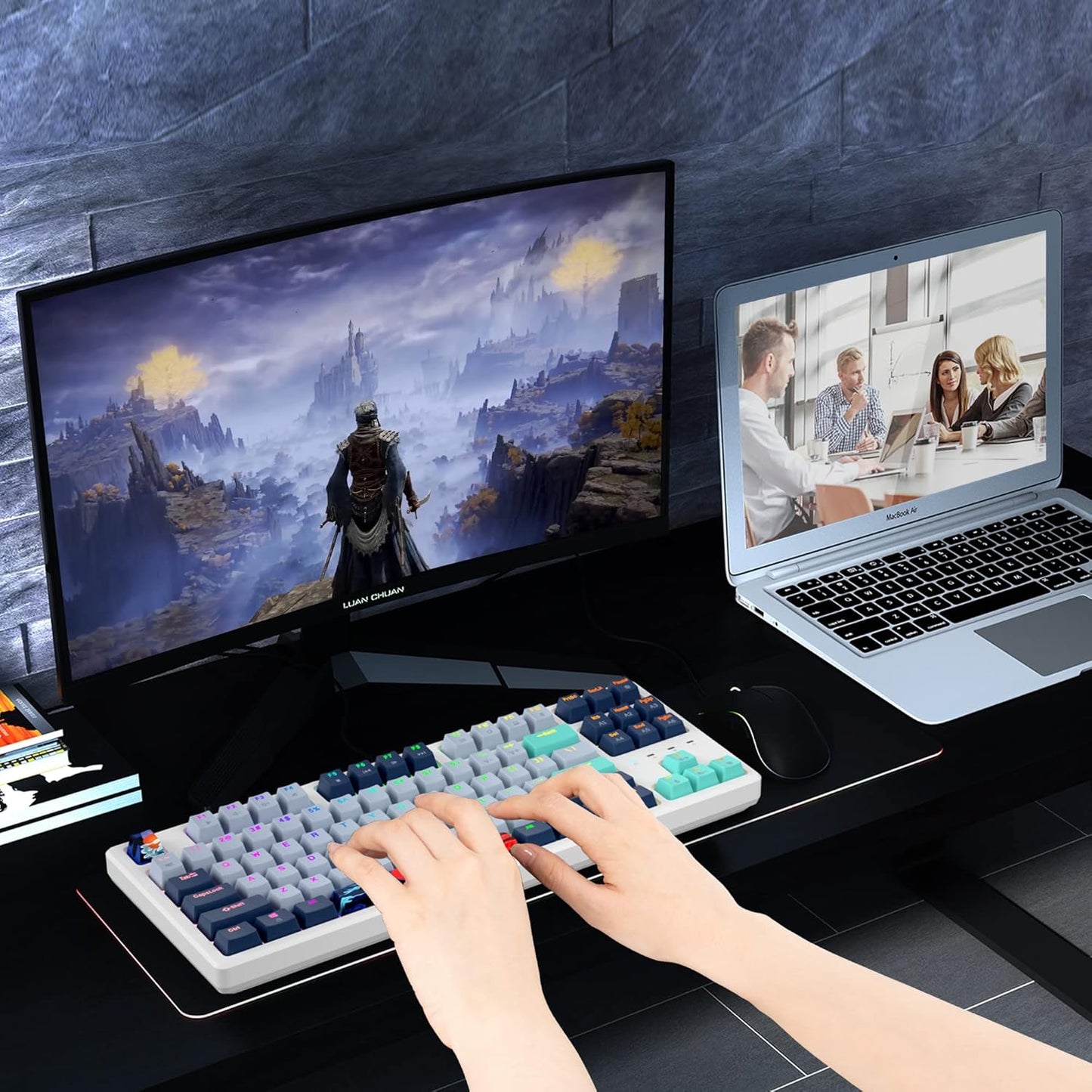 Owpkeenthy Full Size Green Mechanical Gaming Keyboard with Number Pad, Wired 100% Office NKRO Keyboard RGB Backlit 104 Keys with Red Switch for PC Gamer (104 Matcha)