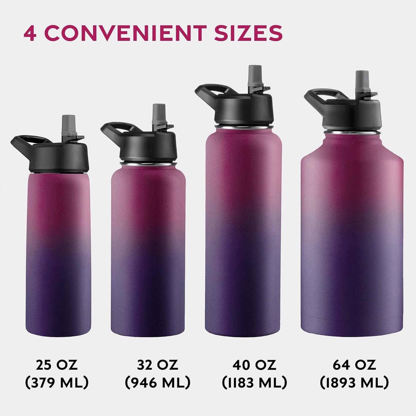 FineDine Water Bottle - Stainless Steel Insulated Water Bottle with Straw Lid, Flip Lid & Wide-Mouth Cap - Keeps Hot and Cold - 25 Oz / 739ml - Pure Pearly White
