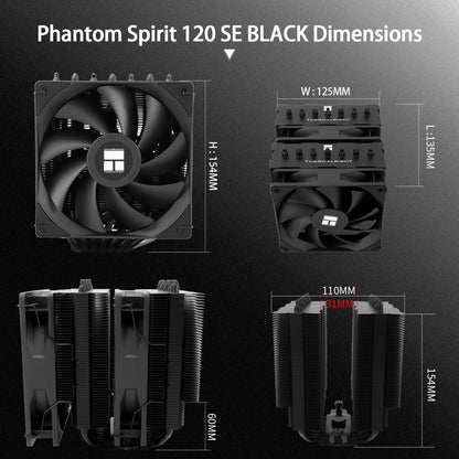 Thermalright Phantom Spirit 120 SE Black CPU Air Cooler,Doubler CPU Fans and Double Towers,154mm High CPU Cooler,for AMD:AM4/AM5,Intel 1150/1151/1200/1851/1700(PS120 SE Black)