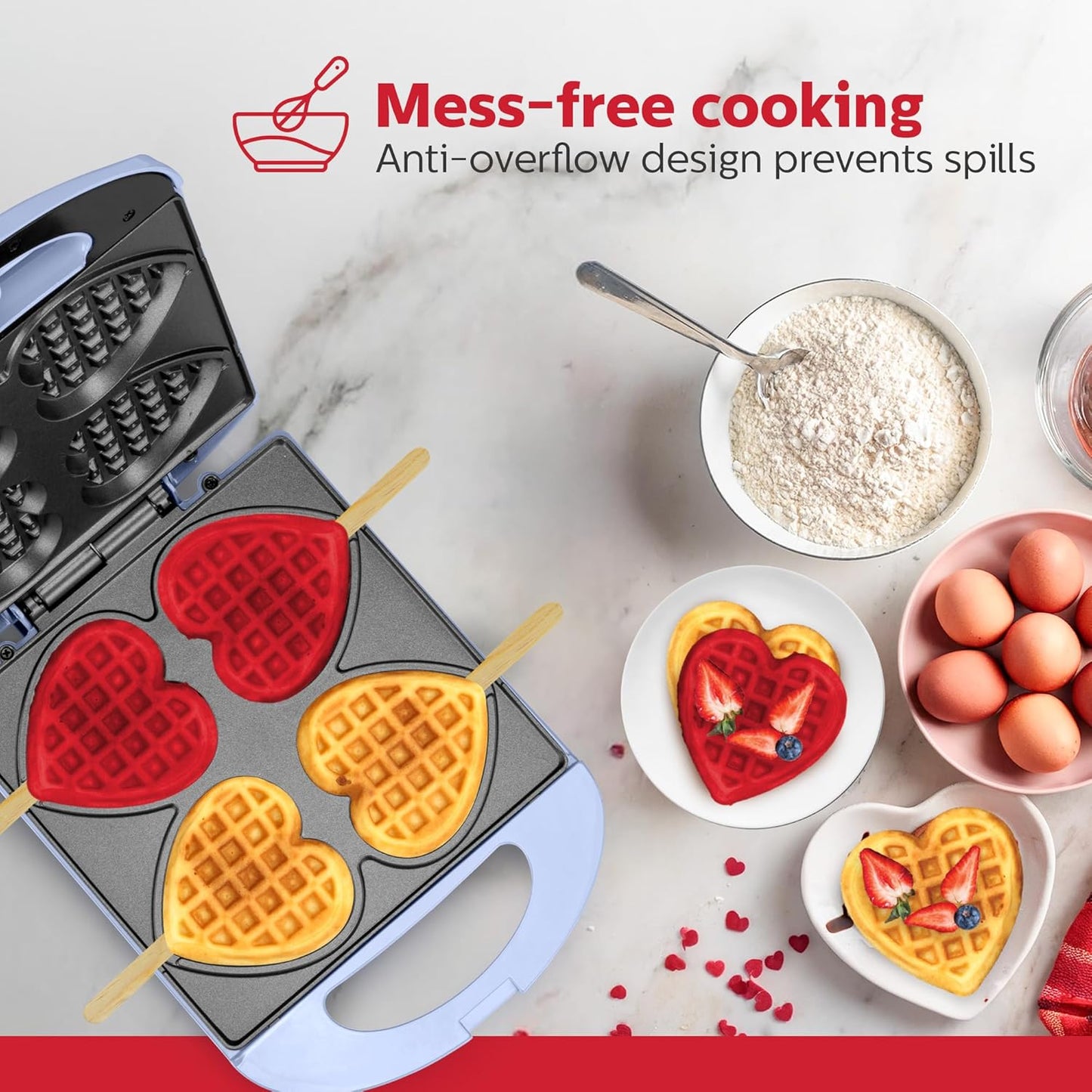 Holstein Housewares - Non-Stick Heart Waffle Maker, Lavender - Makes 4 Heart-Shaped Waffles in Minutes