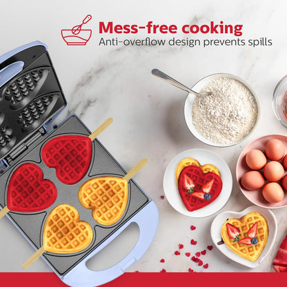 Holstein Housewares - Non-Stick Heart Waffle Maker, Lavender - Makes 4 Heart-Shaped Waffles in Minutes