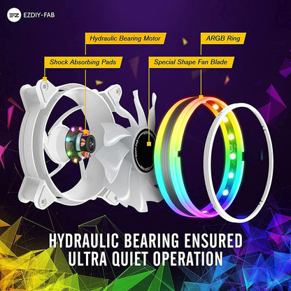 EZDIY-FAB White Moonlight 120mm RGB Case Fan with Fan Hub X and Remote,Motherboard Aura SYNC,Speed Control,Addressable Fan for PC Case-3 Pack