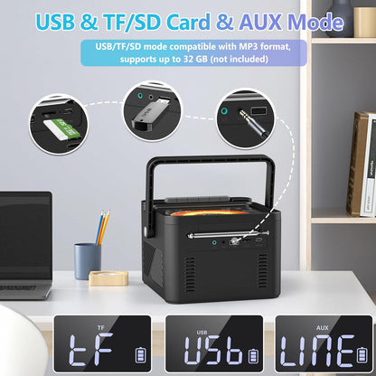 Greadio CD Player Portable, Boombox with CD Cassette Player, 5000mAh Rechargeable Battery Boom Box with Remote Control, Bluetooth 5.1, FM Radio, AUX/USB/SD Card-in, 5W Speaker, LED Screen, Black