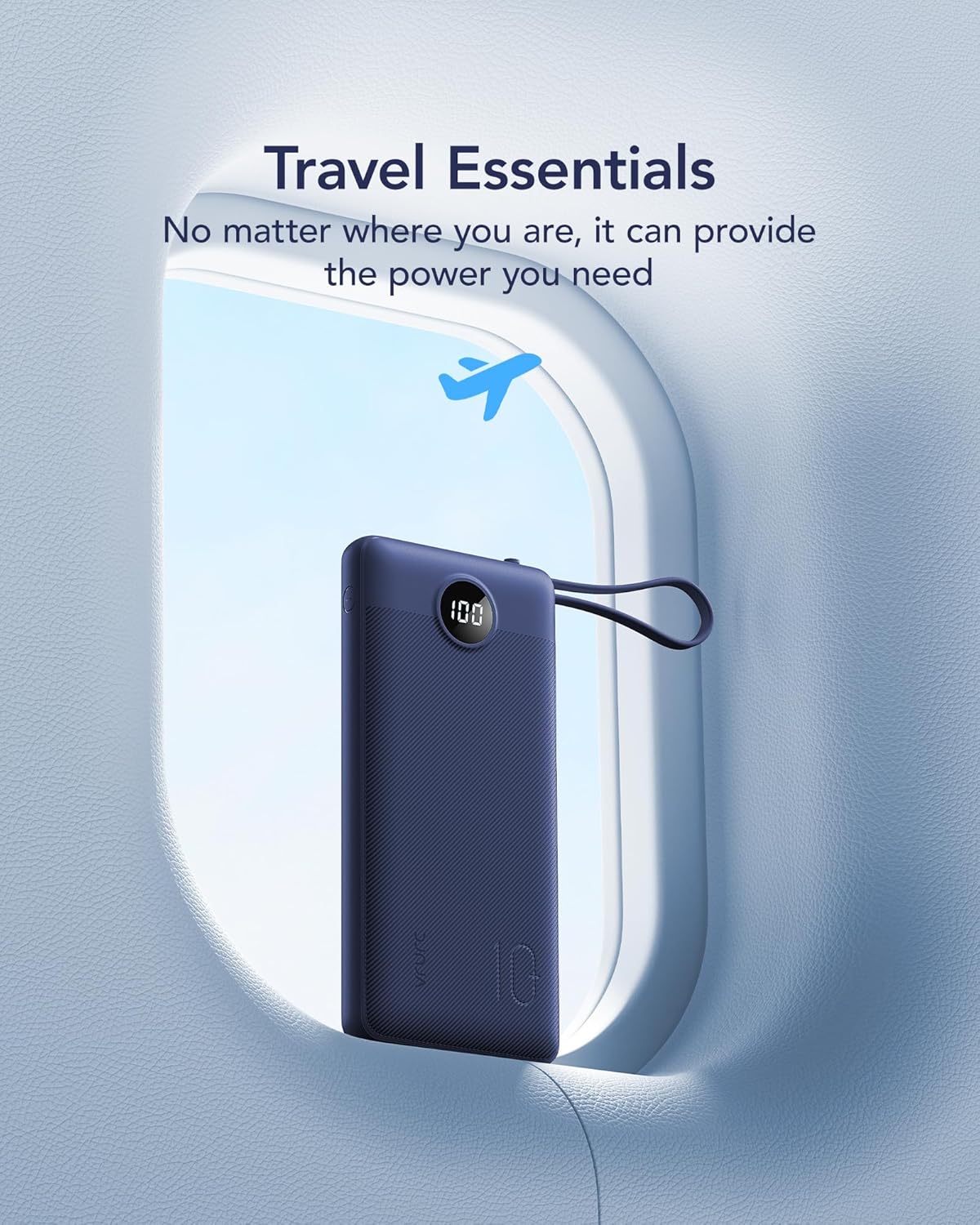 VRURC 10000mAh Power Bank Built-in Cables, Portable Charger with LED Display, Slim Intelligent Travel Battery Pack with Cords, 5 Output Dual Input Phone Charger for Cell Phone Smart Devcies-Blue