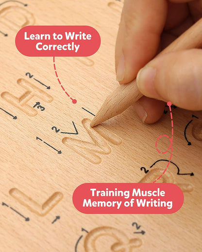 Coogam Wooden Letters Practicing Board, Double-Sided Alphabet Tracing Tool | Learning to Write ABC Educational Toy Game Fine Motor Montessori Gift for Preschool 3 4 5 Years Old Kids