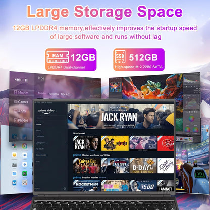 NOTODD Laptop 16" 12GB LPDDR4 512GB SSD Celeron N5095 Up to 2.9Ghz Quad-Core Win 11 PC 1920*1200 2K Screen Dual WIFI Support 2.5" HDD 1TB SSD Expand with Cooling Fan Numeric Keypad for Business-Blue