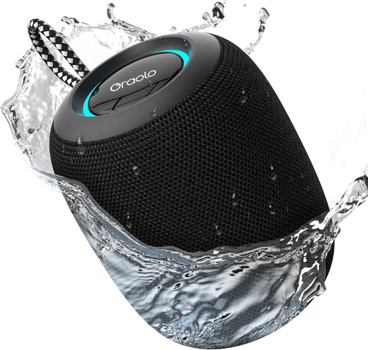 Oraolo Bluetooth Speaker, IPX7 Waterproof Portable Bluetooth Speaker with 16W Immersive Audio, 30H Playtime, LED Light, Bluetooth 5.3, Support TWS, Wireless Speakers for Outdoor Camping Home