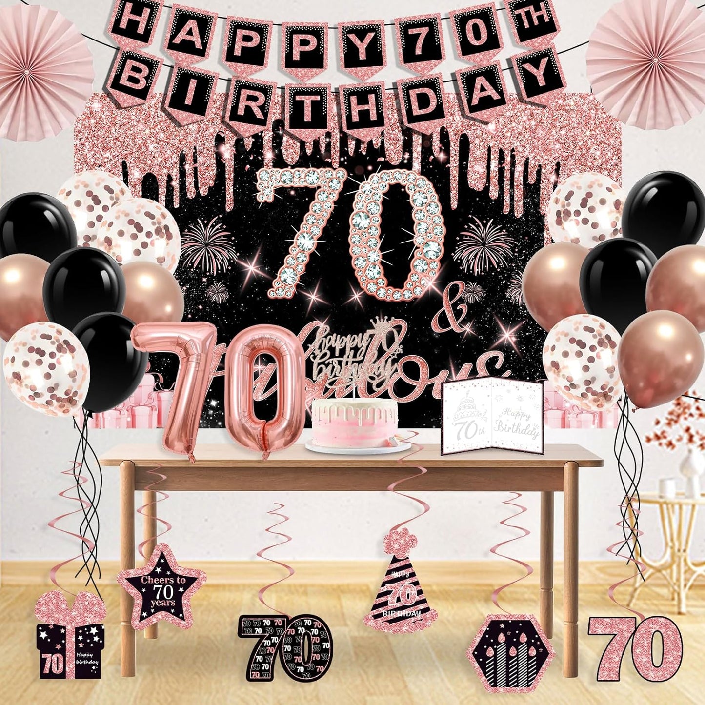 40th Birthday Decorations for Women,32pcs 40th Birthday Party Decorations,Including Backdrop, Crown,Sash,banner, Hanging Swirl,Cake Topper,balloons,Paper Fans,Anniversary Card and paper fans