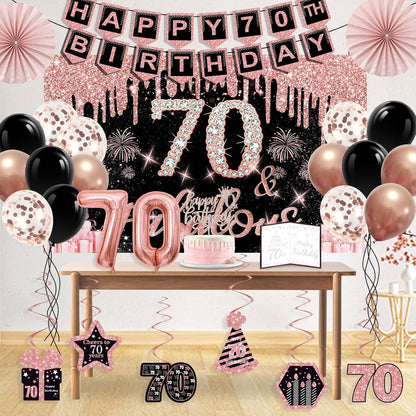 40th Birthday Decorations for Women,32pcs 40th Birthday Party Decorations,Including Backdrop, Crown,Sash,banner, Hanging Swirl,Cake Topper,balloons,Paper Fans,Anniversary Card and paper fans
