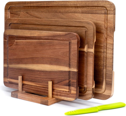 Bamboo Cutting Board for Kitchen, Bamboo Cutting Board Set of 3 with Juice Groove, Double-Sided Chopping Board Serving Board with Hanging Hole for Meat, Vegetables and Cheese