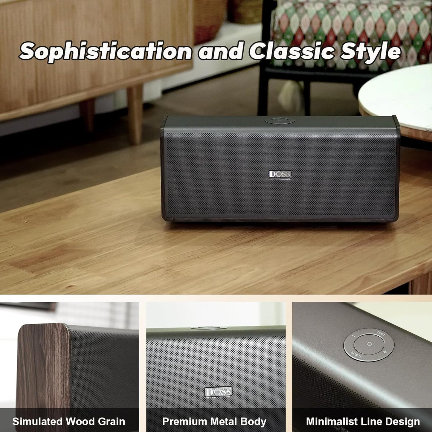 DOSS SoundBox Ultra Bluetooth Speaker with 2.1 Sound Channel Audio, 80W Superior Sound with Deep Bass, Two DSP Technologies, 18H Playtime, BT 5.3, Wireless for Home, Office, Bedroom-Gold